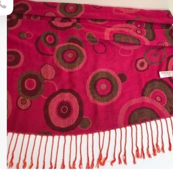 Pashmina silk Reversible Circle Dots fringed pink brown Gold Scarf Approx 69x27 - Picture 8 of 14